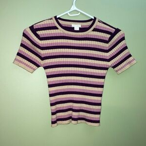 Forever 21 Pink and Purple Ribbed Short Sleeve Tee